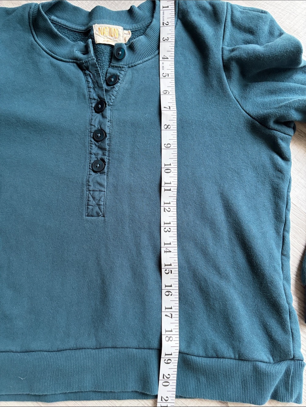 Nation LTD Dark Teal Puff Shoulder Henley Sweatshirt, Size M. - Picture 12 of 13